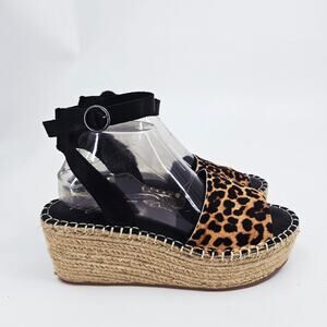 $125 Matisse Leopard Calf Hair Platform wedge Espadrille Sandals Women's Sz 9 M